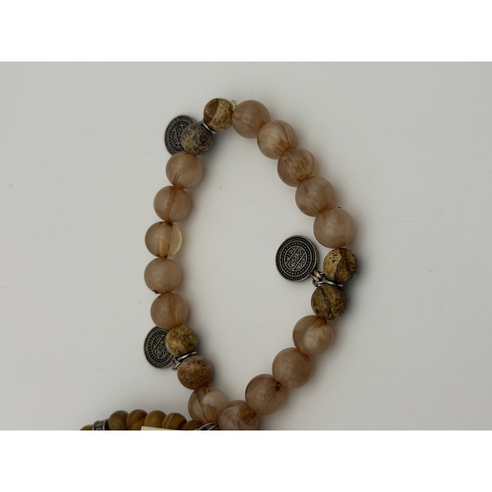 BKE 5 piece Bohemian Layered Beaded Charm Bracelet Set Pink Brown Tan White NWT - Picture 6 of 6